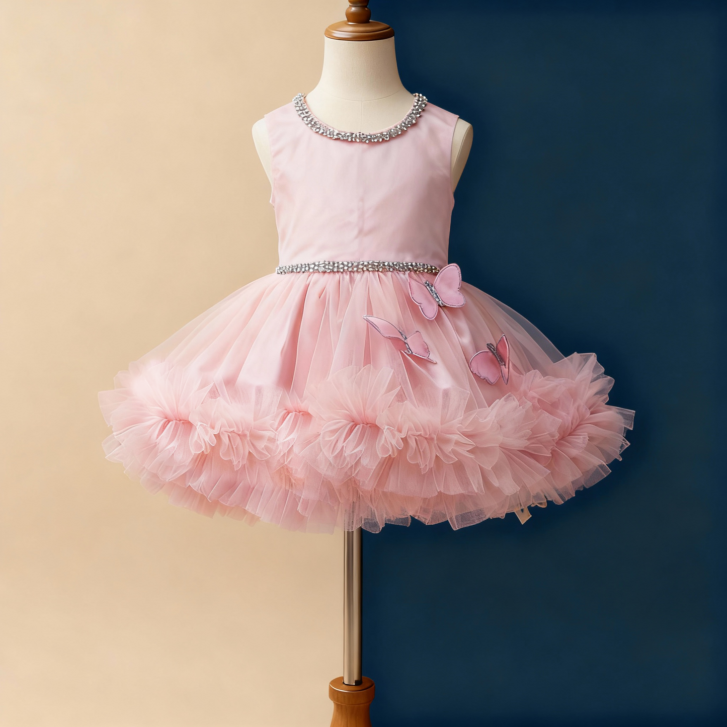 Butterfly Princess Trail Dress With Detachable Trail - Blush Pink