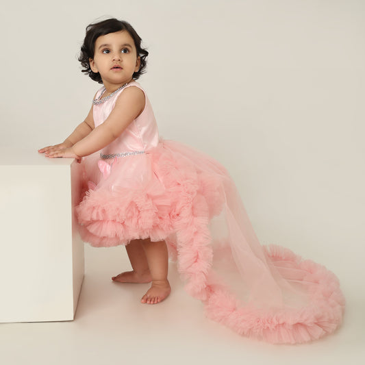 Butterfly Princess Trail Dress With Detachable Trail - Blush Pink