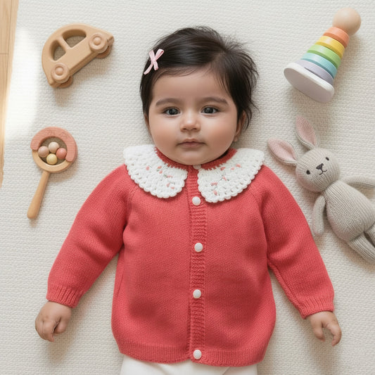 Hand Knitted Cardigan - Rosy Petal