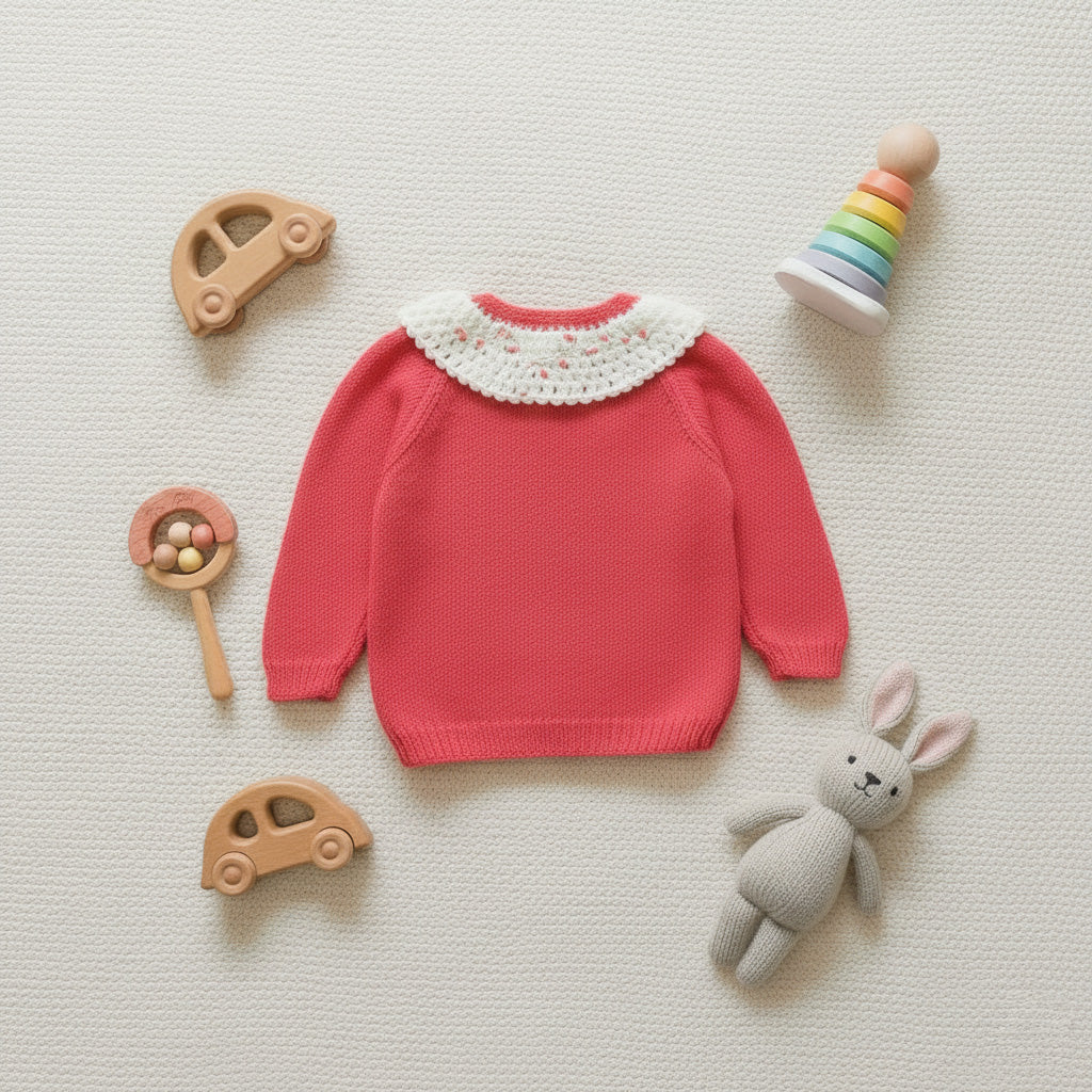 Hand Knitted Cardigan - Rosy Petal