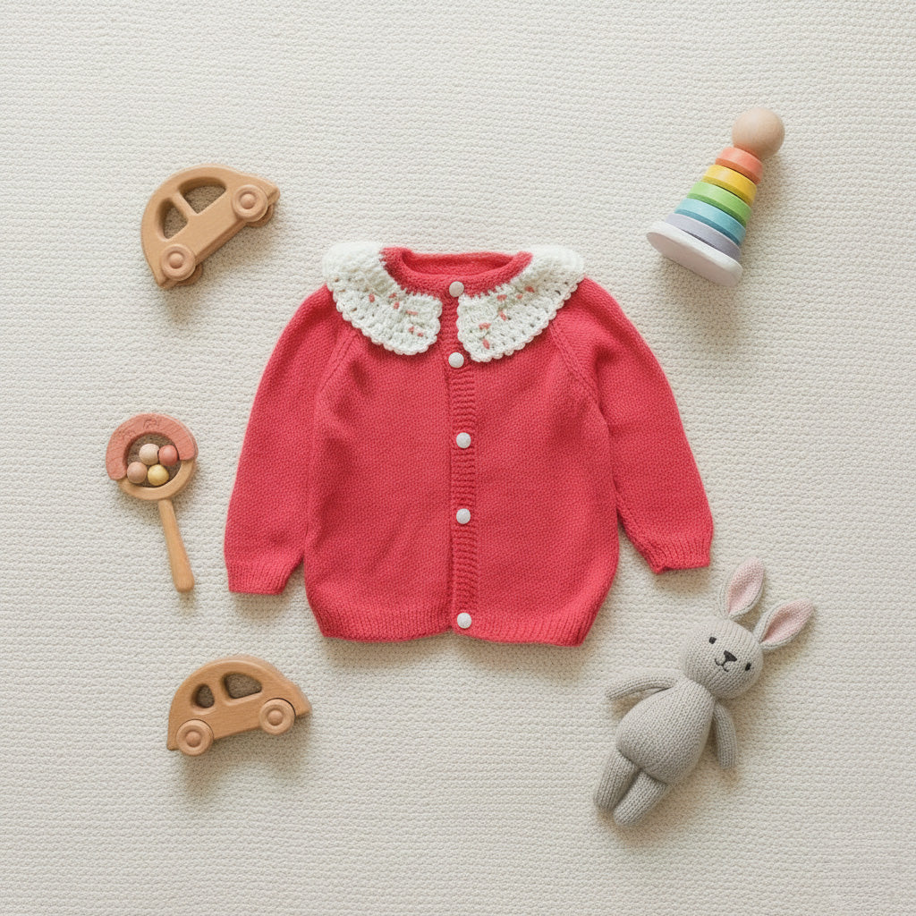 Hand Knitted Cardigan - Rosy Petal