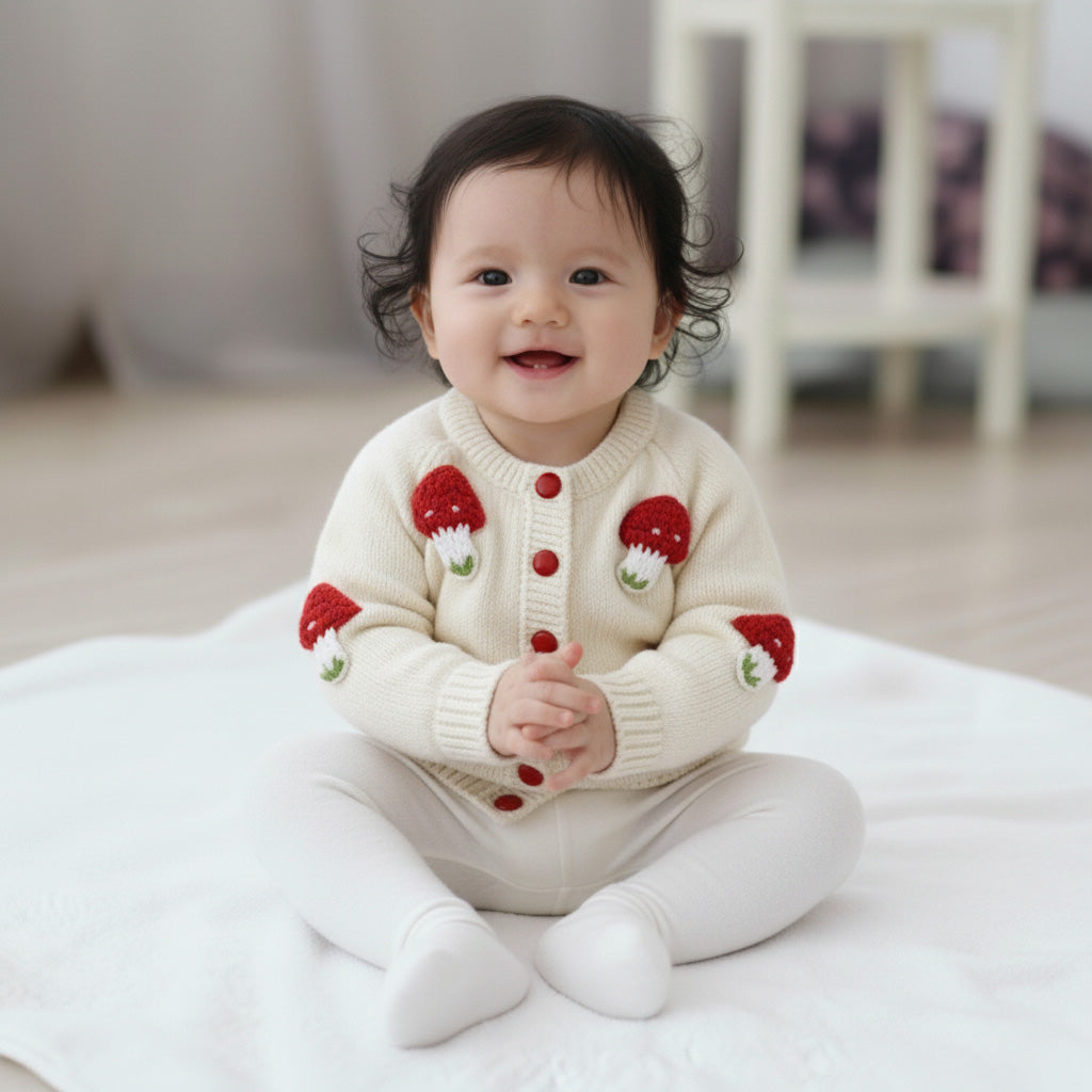 Hand Knitted Cardigan - Mushroom Meadow