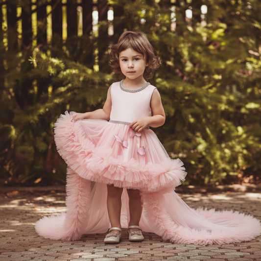 Butterfly Princess Trail Dress With Detachable Trail - Blush Pink