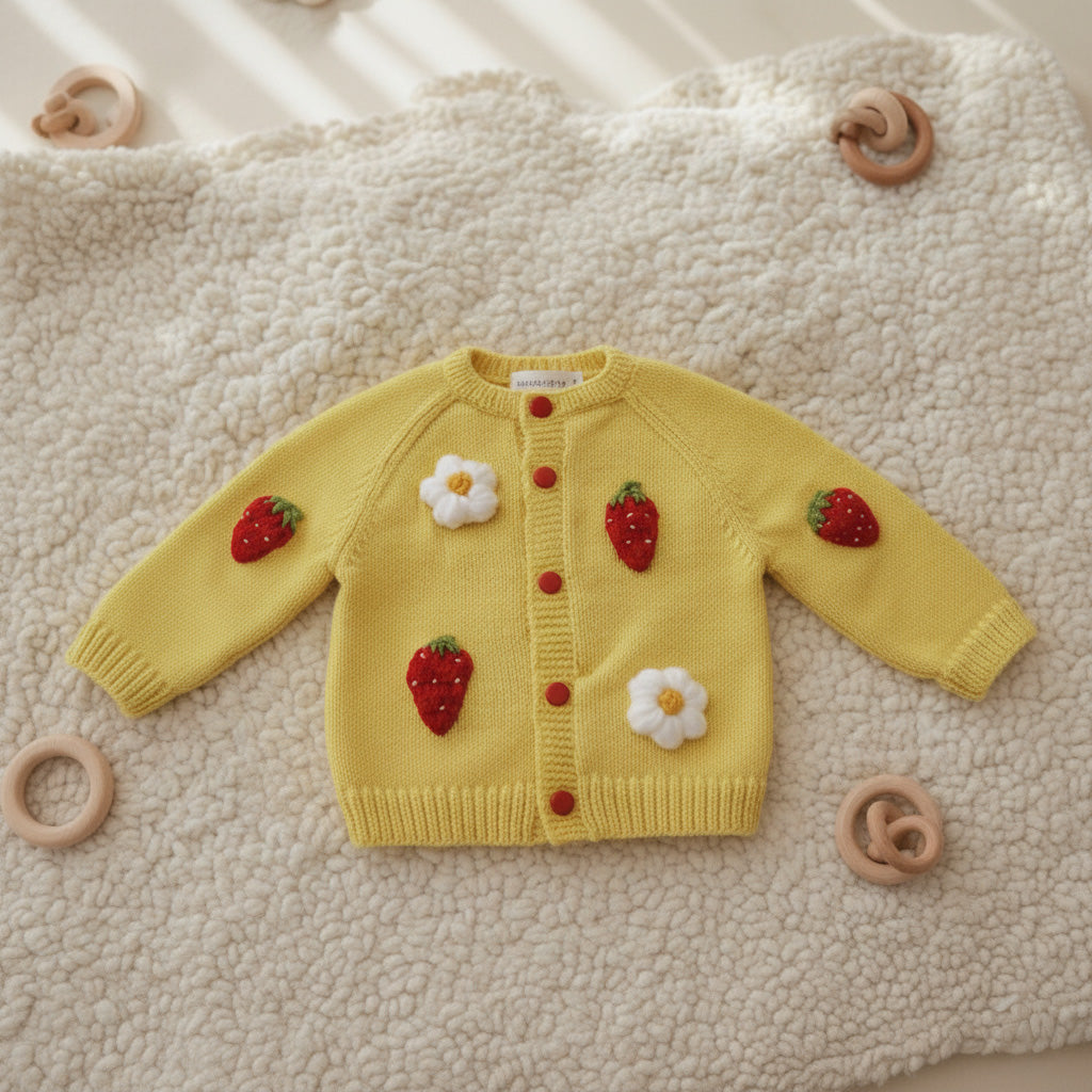 Hand Knitted Cardigan - Berry Bloom