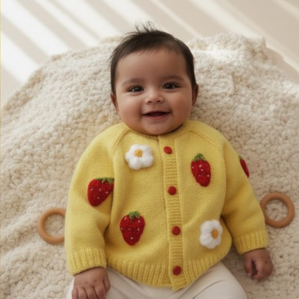 Hand Knitted Cardigan - Berry Bloom