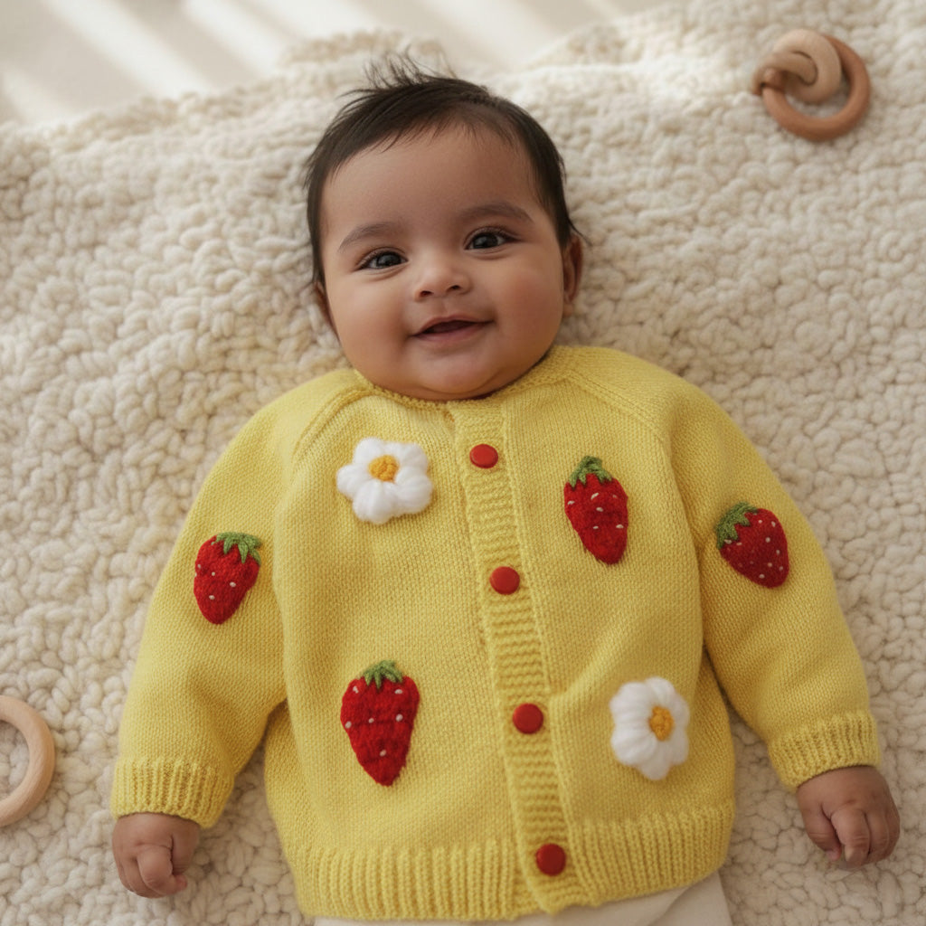 Hand Knitted Cardigan - Berry Bloom