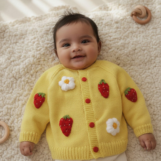Hand Knitted Cardigan - Berry Bloom